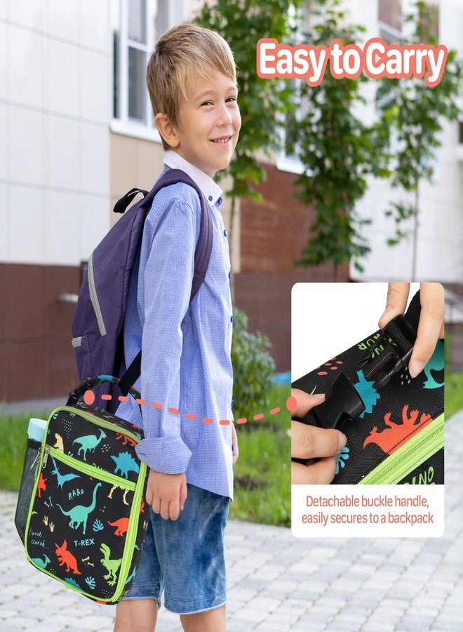 BrainyBees Kids Lunch Bag Boys - Insulated Kids Lunch Box Reusable Boys Lunchbox with Water Bottle Holder Toddler Lunch Tote Bag for School Daycare, Black Dinosaur - Image 5